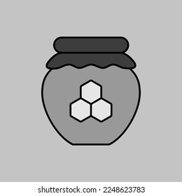 Jar with honey isolated grayscale icon. Farm animal sign. Graph symbol for your web site design, logo, app, UI. Vector illustration