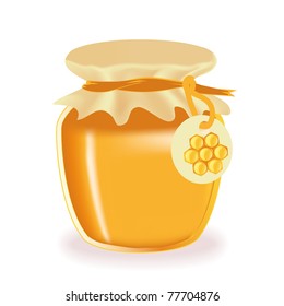 Jar of honey isolated with label