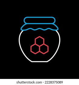 Jar with honey isolated on dark background icon. Farm animal sign. Graph symbol for your web site design, logo, app, UI. Vector illustration