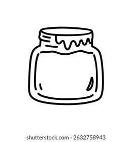 Jar of honey isolated on a white background. Vector hand-drawn illustration in doodle style. Perfect for decorations, logo, various designs.