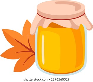 Ilustración De Jar Con Miel Y Vector De Hojas