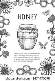 jar of honey on sheet A4. Booklet. Vector graphics. Hand drawing