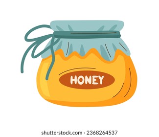 Jar of honey on white background