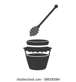 Jar of honey with honey spoon. Vector logotype isolated on white background.