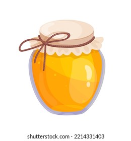 A jar of honey. Useful nectar of honey bees. Cartoon vector graphics.