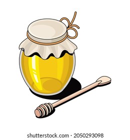 Jar of honey. Vector 3d sketch line isometric, color icon illustration, flat style. Creative design idea and elements for infographics and website.