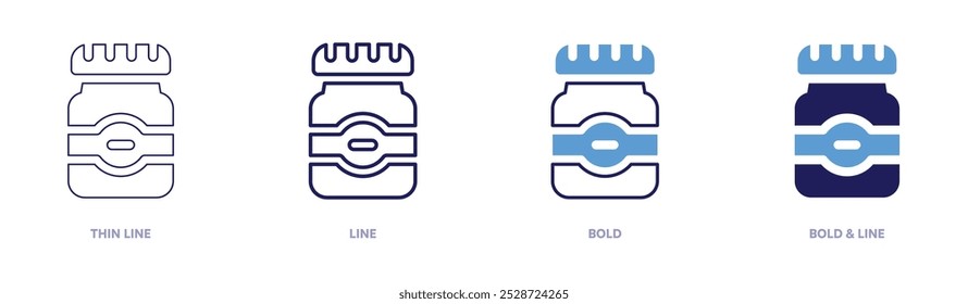 Jar icon in 4 different styles. Thin Line, Line, Bold, and Bold Line. Duotone style. Editable stroke.