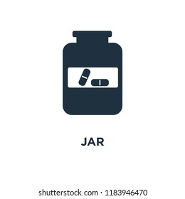 Jar icon. Black filled vector illustration. Jar symbol on white background. Can be used in web and mobile.