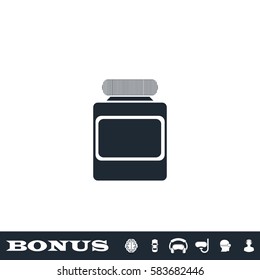 Jar icon flat. Black pictogram on white background. Vector illustration symbol and bonus button