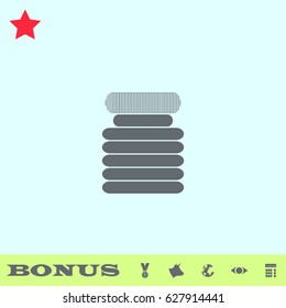 Jar icon flat. Grey pictogram on blue background. Vector illustration symbol and bonus buttons medal, cow, earth, eye, calculator