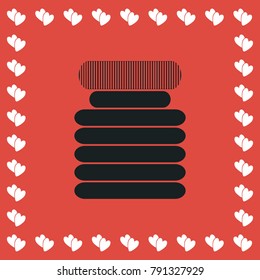 Jar icon flat. Simple black pictogram on red background with white hearts for valentines day. Vector illustration symbol