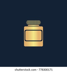 Jar icon flat. Simple gold pictogram on dark background. Vector illustration symbol