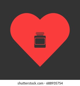 Jar icon flat. Simple pictogram on heart background. Vector illustration symbol