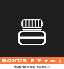 Jar icon flat. White pictogram on black background. Vector illustration symbol and bonus button tooth, vase, star, mirror, bottle