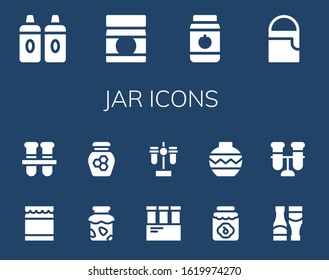 jar icon set. 14 filled jar icons. Included Sauces, Baby food, Jar, Paint bucket, Honey, Test tubes, Jam, Test tube, Vase icons