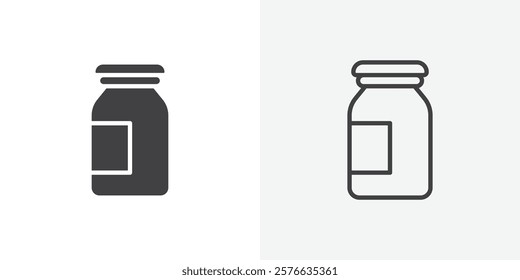 Jar icon set in black flat solid and outlined style.
