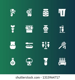 jar icon set. Collection of 16 filled jar icons included Test tube, Paint bucket, Elixir, Honey, Baby food, Vase, Greek vase, Jar, Jam