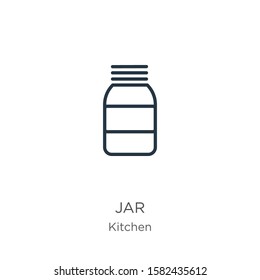 Jar icon. Thin linear jar outline icon isolated on white background from kitchen collection. Line vector sign, symbol for web and mobile