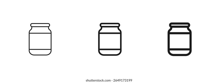 Jar icon in thin, regular, and bold outline. Preserved food, jam, pickles, or pantry storage. For apps, websites, ui ux. Food, kitchen, or storage concept. Vector illustration isolated on white