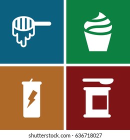 Jar icons set. set of 4 jar filled icons such as honey, cream