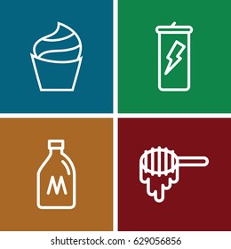 Jar icons set. set of 4 jar outline icons such as milk can, honey, cream