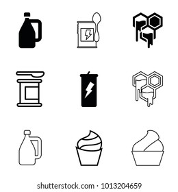 Jar icons. set of 9 editable filled and outline jar icons such as protein powder, cream, milk can