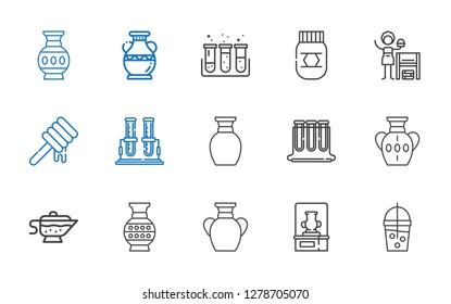 jar icons set. Collection of jar with smoothie, vase, sauce, test tubes, test tube, honey, homemade. Editable and scalable jar icons.