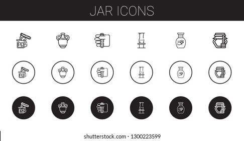 jar icons set. Collection of jar with test tube, vase, honey. Editable and scalable jar icons.