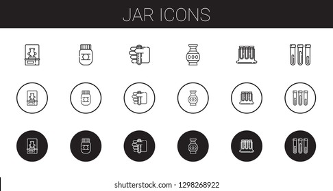 jar icons set. Collection of jar with vase, honey, test tube, test tubes. Editable and scalable jar icons.