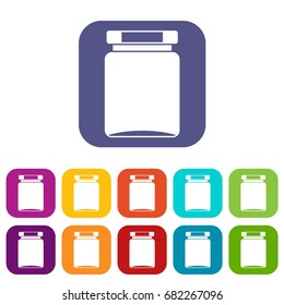 Jar icons set vector illustration in flat style in colors red, blue, green, and other