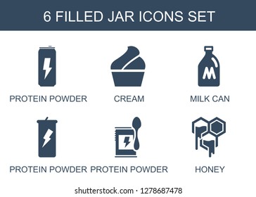 jar icons. Trendy 6 jar icons. Contain icons such as protein powder, cream, milk can, honey. jar icon for web and mobile.
