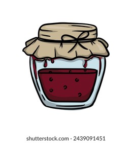 Jar of jam. Bright vector hand drawn illustration isolated on white background.