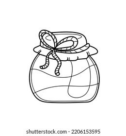 Jar of jam. Coloring page for adult and kids, coloring book. Black and white. Comfort in the house. Hygge. Vector illustration