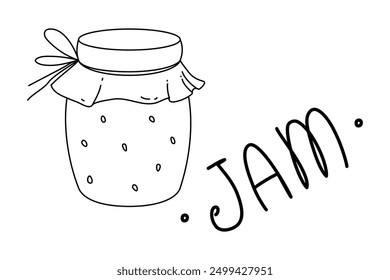 Jar of jam in doodle style. Isolated vector illustration on white background. 