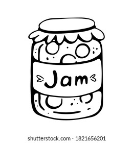 A jar of jam doodle. Vector cute black-and-white illustration isolated on a white background