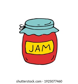 Jar of jam. Food. Sweetness. Vector hand-drawn doodle illustration.