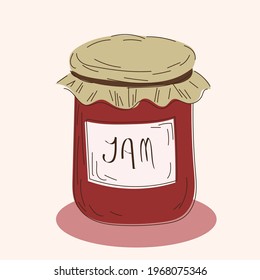Jar of jam in a hand-drawn style. Vector illustration.