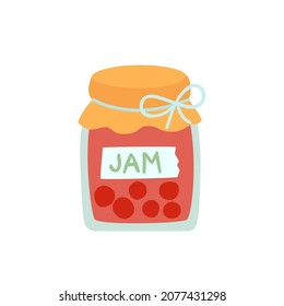 Jar of jam. Homemade preserve.  Vector illustration in flat style.