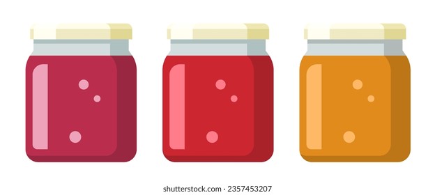 Jar with jam and honey. Vector set isolated on white background.