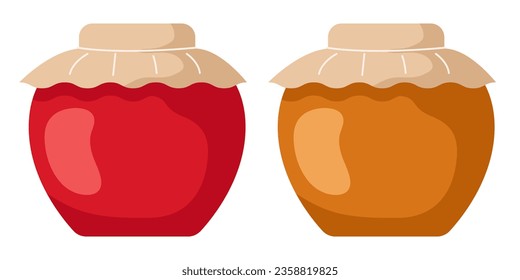 Jar with jam and honey. Vector set isolated on white background.