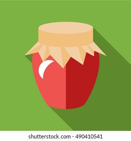 Jar of jam icon in flat style isolated with long shadow vector illustration