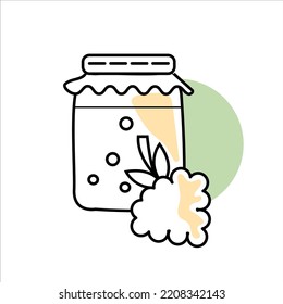 Jar of jam icon.Glass jars with honey, jelly and other canned organic food. Icon sweet preserves background. Tea with jam.Raspberry or strawberry jam.Flat vector illustration.