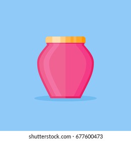 Jar of jam isolated on blue background. Flat style icon. Vector illustration.