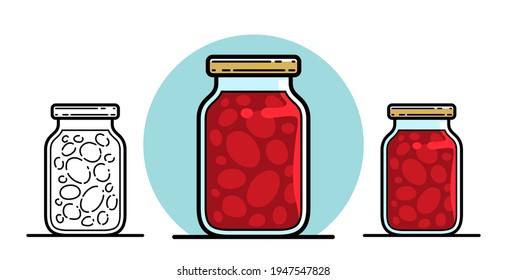 Jar of jam isolated on white vector illustration in cartoon style, delicious and healthy natural food homemade marmalade.