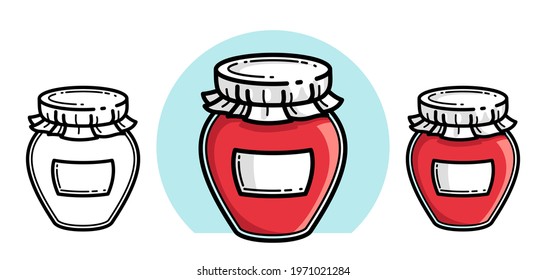 Jar of jam isolated on white vector illustration in cartoon style, delicious and healthy natural food homemade marmalade.