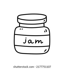 Jar of jam isolated on white background. Vector hand-drawn illustration in doodle style. Perfect for recipes, decoration, logo, menu, various designs.