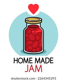 Jar of jam isolated on white vector emblem or illustration in cartoon style, delicious and healthy natural food homemade marmalade.