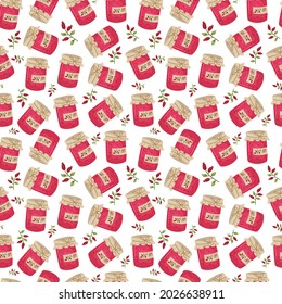 Jar of jam seamless pattern. Cute cozy texture for textiles, wrapping paper.