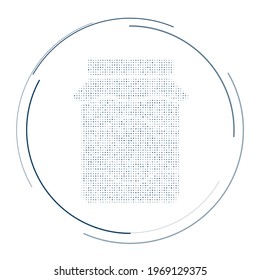 The jar of jam symbol filled with dark blue dots. Pointillism style. Vector illustration on white background