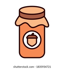 jar with jelly acorn autumn food vector illustration line fill icon